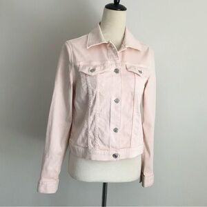 MICHAEL KORS Womens sz Small Peach Pink Logo Hardware Stretch Denim Jacket
